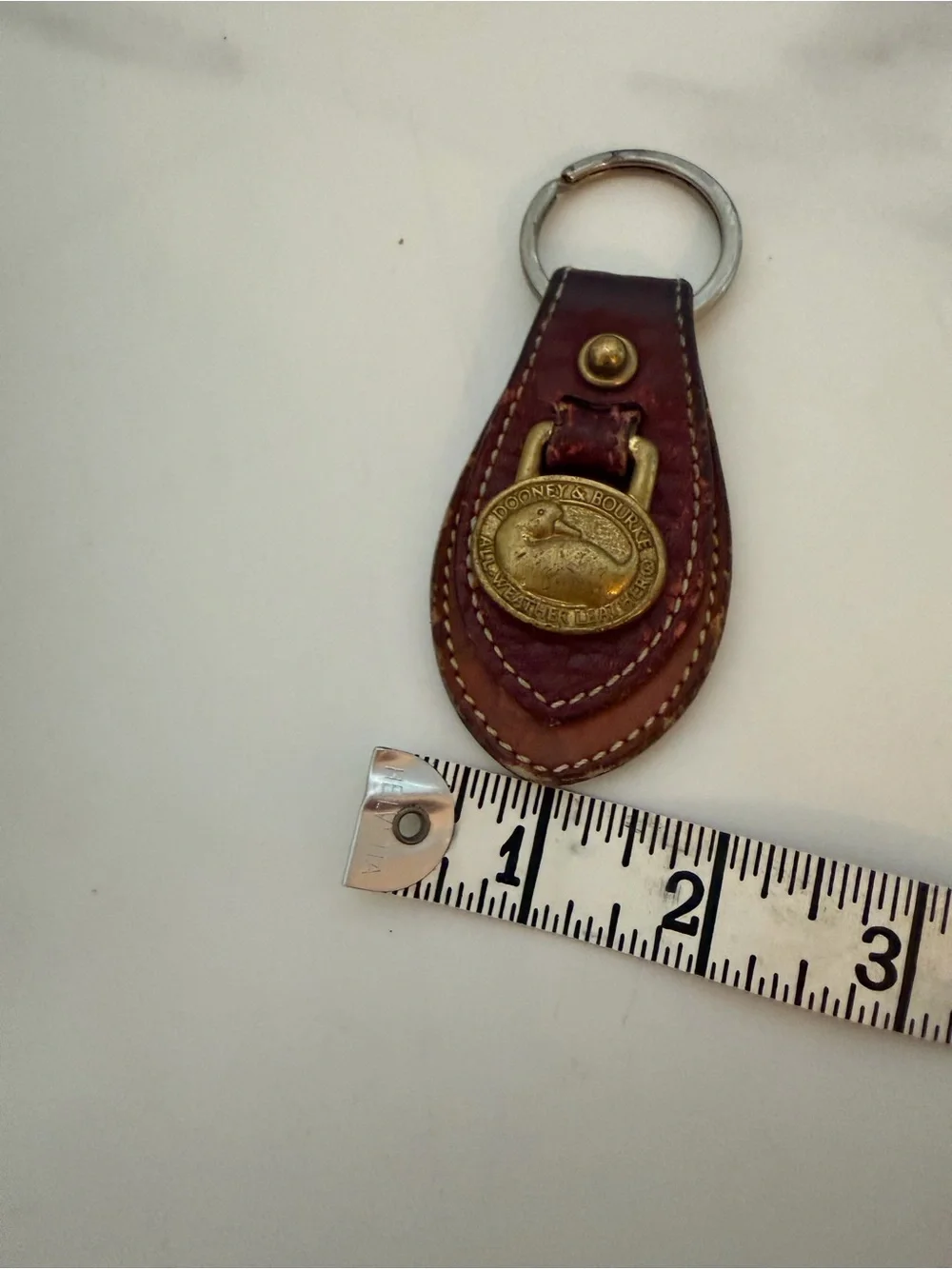 Vintage Dooney & Bourke Brown Leather Key Ring with Brass Duck Medallion